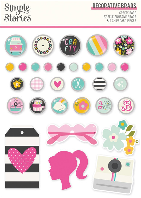 Crafty Babe Decorative Brads-27 Brads, 5 Chipboard - 5A002X0G-1GXRN - 810150777574