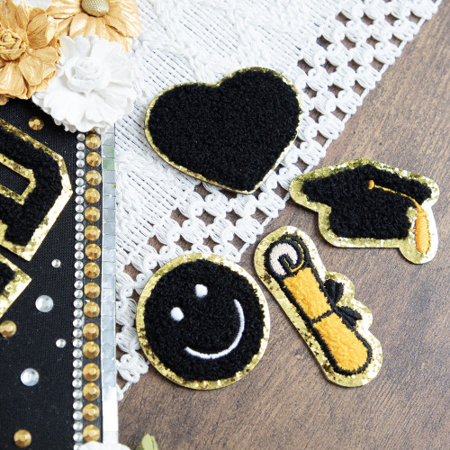 2 Pack - Craft Perfect Chenille Self Adhesive Grad Patch Pack -Black - 5A002MK8-1GNZW