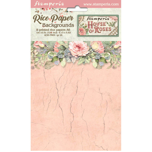 Stamperia Rice Paper Backgrounds A6 8/Pkg -House of Roses - 5A002WFR-1GX7V - 5993110042624