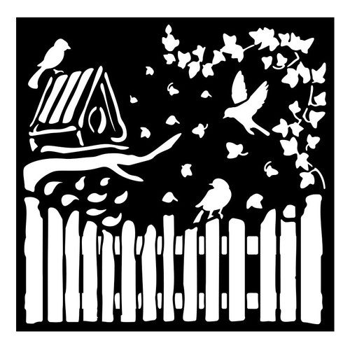 Stamperia Stencil 7"X7"-House of Roses Fence and Birds - 5A002WFF-1GX7S