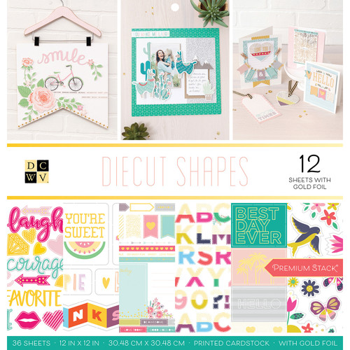 DCWV Double-Sided Cardstock Stack 12"X12" 36/Pkg-Diecut Shapes, 12 Designs/3 Each - PS614318 - 611356143183