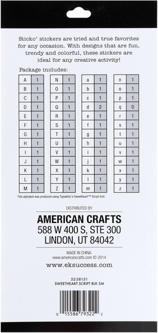 12 Pack - Sticko Alphabet Stickers-Sweetheart Script Black - E5238151