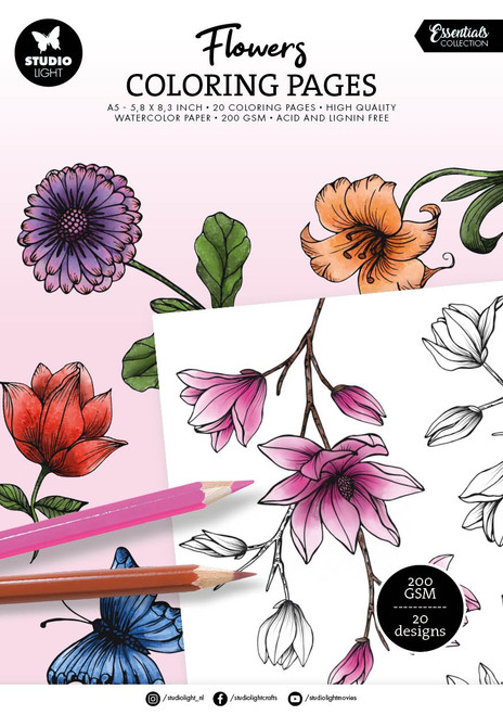 Studio Light Coloring Pages 20/Pkg-Flowers - 5A002Y59-1GZ65 - 8713943157992 Studio Light Coloring Pages 20/Pkg-Flowers - 5A002Y59-1GZ65 - 8713943157992