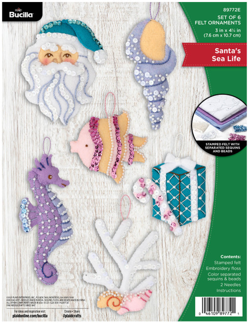 Bucilla Felt Ornaments Applique Kit Set Of 6-Santa's Sea Life - 5A002YG8-1GZB0 - 046109897721