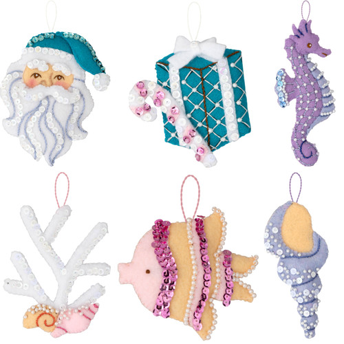 Bucilla Felt Ornaments Applique Kit Set Of 6-Santa's Sea Life - 5A002YG8-1GZB0