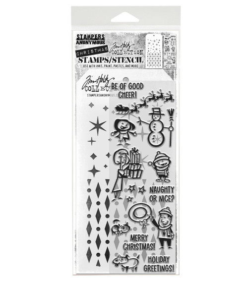Tim Holtz Mixed-Media Stamps & Stencil-Christmas Cartoons - 5A002XXV-1GYVV - 732388250936