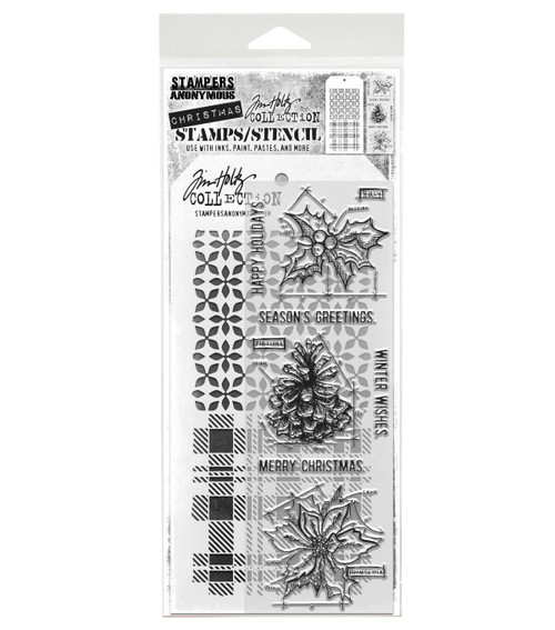 Tim Holtz Mixed-Media Stamps & Stencil-Blueprint Christmas #2 - 5A002XXV-1GYTV - 732388253333