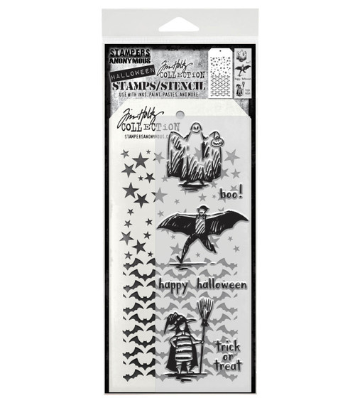 Tim Holtz Mixed-Media Stamps & Stencil-Trick Or Treat - 5A002XXV-1GYV0 - 691835442402