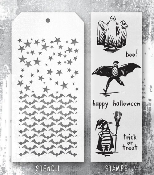 Tim Holtz Mixed-Media Stamps & Stencil-Trick Or Treat - 5A002XXV-1GYV0