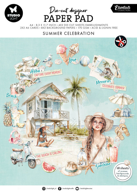 Studio Light Essentials Die-Cut Paper Pad 8.25"X11.5" 28/Pkg-Summer Celebration - 5A002Y53-1GZ35 - 8713943159828