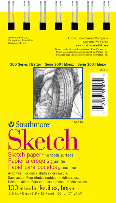 Strathmore 300 Series Sketch Pad 3.5"X5"-100 Sheets, Wire Bound - 350300 - 012017350030