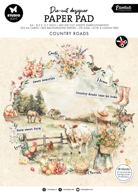Studio Light Essentials Die-Cut Paper Pad 8.25"X11.5" 28/Pkg-Country Roads - 5A002Y8H-1GZ2C - 8713943159811