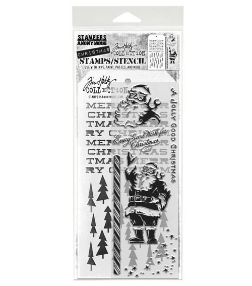 Tim Holtz Mixed-Media Stamps & Stencil-Jolly Holiday - 5A002XXV-1GYSS - 732388253036