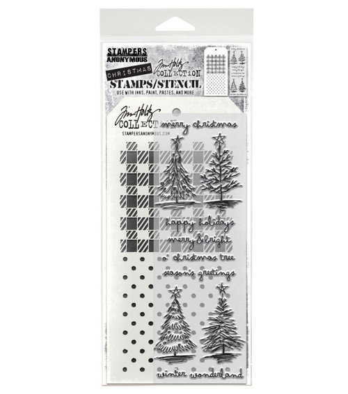 Tim Holtz Mixed-Media Stamps & Stencil-Scribbly Christmas - 5A002XXV-1GYSP - 691835442105