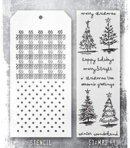 Tim Holtz Mixed-Media Stamps & Stencil-Scribbly Christmas - 5A002XXV-1GYSP