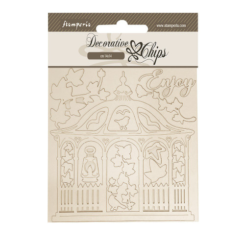 Stamperia Decorative Chips 5.5"X5.5"-House of Roses Gazebo - 5A002WHD-1GX84 - 5993110042594