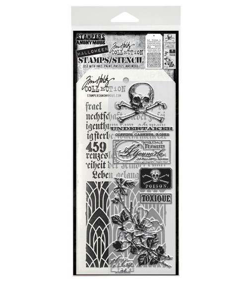 Tim Holtz Mixed-Media Stamps & Stencil-Rest In Peace - 5A002XXV-1GYSN - 691835443102