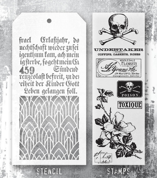 Tim Holtz Mixed-Media Stamps & Stencil-Rest In Peace - 5A002XXV-1GYSN