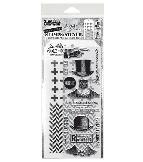 Tim Holtz Mixed-Media Stamps & Stencil-Set #16 - 5A002XXV-1GYS5 - 787790627517