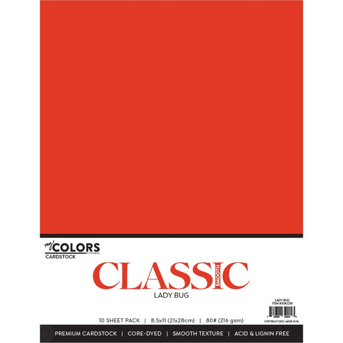 My Colors Classic 80lb Weight Cardstock 8.5"X11" 10/Pkg-Ladybug - MYCC85-1GYS3 - 709388349243