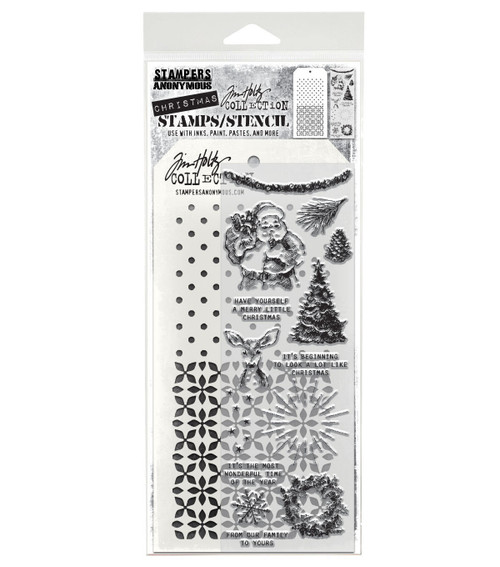 Tim Holtz Mixed-Media Stamps & Stencil-Darling Christmas - 5A002XXV-1GYSC - 691835441702