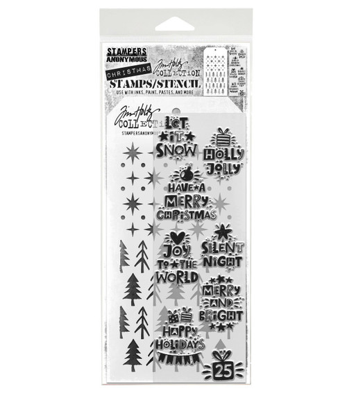 Tim Holtz Mixed-Media Stamps & Stencil-Holiday Whatnots - 5A002XXV-1GYSG - 732388251131