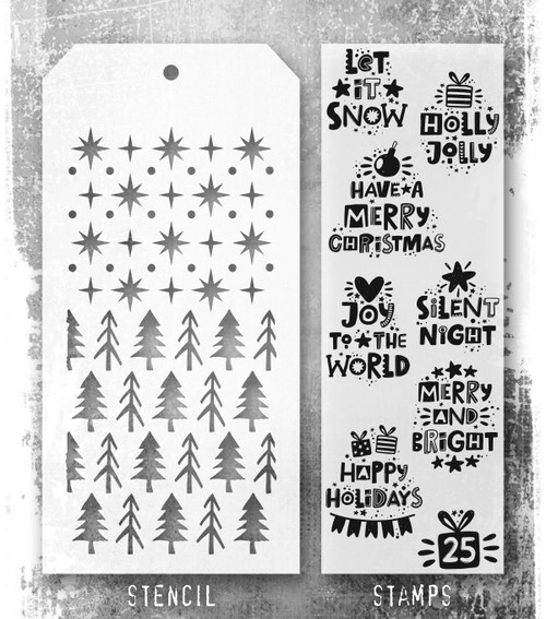 Tim Holtz Mixed-Media Stamps & Stencil-Holiday Whatnots - 5A002XXV-1GYSG