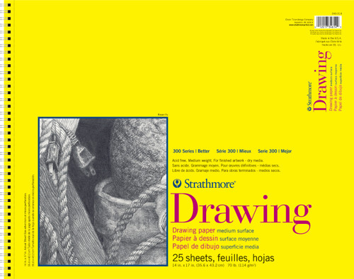 Strathmore 300 Series Drawing Pad 14"X17"-25 Sheets, Wire Bound - 5A002Y2R-1GZ05 - 012017346149