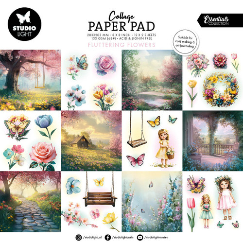 Studio Light Essentials Collage Paper Pad 8"X8" 24 Sheets-Fluttering FLowers - 5A002Y6R-1GZ2Y - 8713943162668