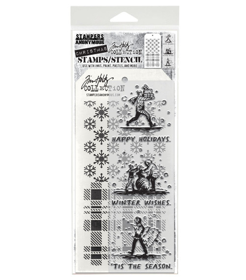 Tim Holtz Mixed-Media Stamps & Stencil-Holiday Sketchbook - 5A002XXV-1GYT3 - 691835441900