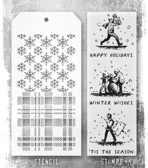 Tim Holtz Mixed-Media Stamps & Stencil-Holiday Sketchbook - 5A002XXV-1GYT3