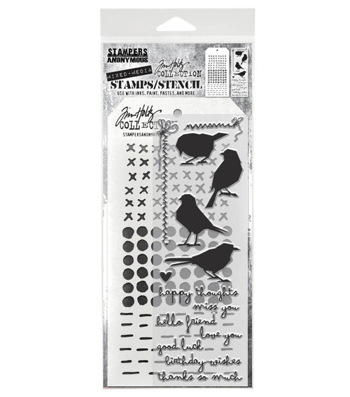 Tim Holtz Mixed-Media Stamps & Stencil-Silhouette Birds - 5A002XXV-1GYSW - 691835438306