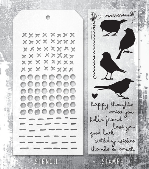 Tim Holtz Mixed-Media Stamps & Stencil-Silhouette Birds - 5A002XXV-1GYSW