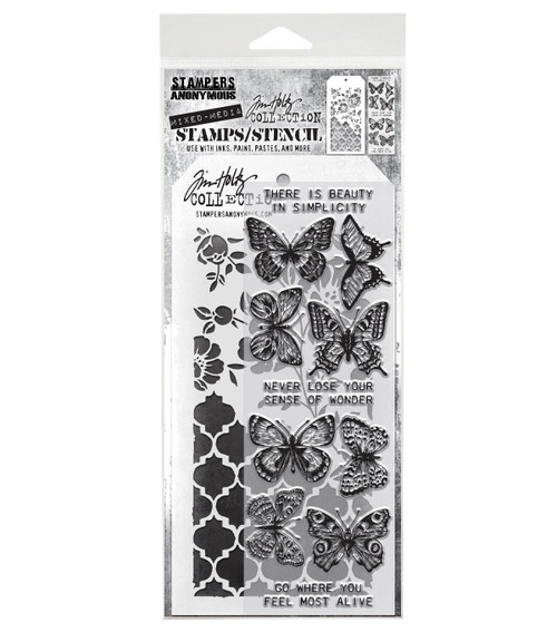 Tim Holtz Mixed-Media Stamps & Stencil-Set #44 - 5A002XXV-1GYTG - 793888451704