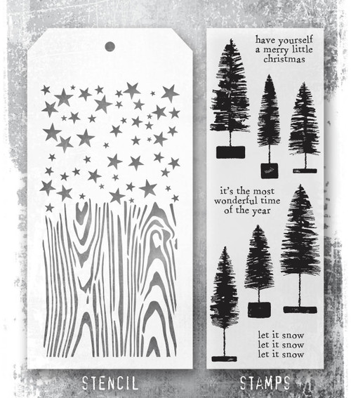 Tim Holtz Mixed-Media Stamps & Stencil-Bottlebrush Trees - 5A002XXV-1GYVG Tim Holtz Mixed-Media Stamps & Stencil-Bottlebrush Trees - 5A002XXV-1GYVG
