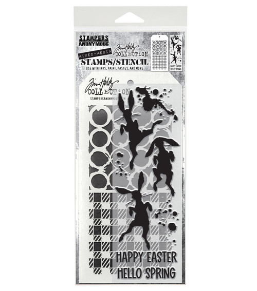 Tim Holtz Mixed-Media Stamps & Stencil-Bunny Hop - 5A002XXV-1GYVM - 691835438405 Tim Holtz Mixed-Media Stamps & Stencil-Bunny Hop - 5A002XXV-1GYVM - 691835438405