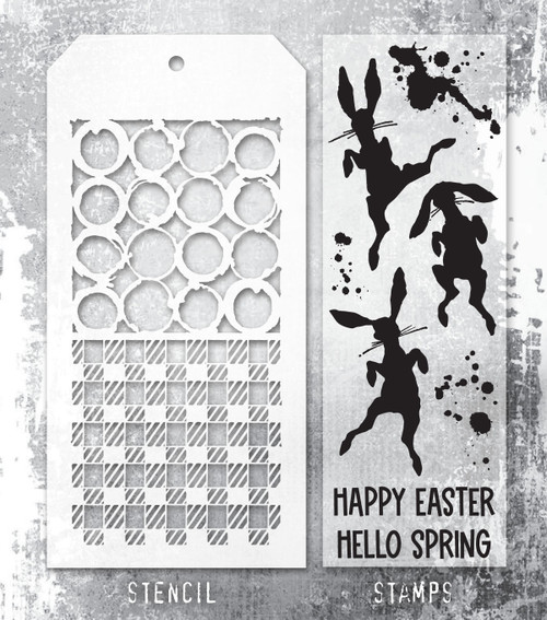 Tim Holtz Mixed-Media Stamps & Stencil-Bunny Hop - 5A002XXV-1GYVM
