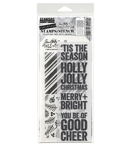 Tim Holtz Mixed-Media Stamps & Stencil-Bold Tidings - 5A002XXV-1GYVP - 691835442204