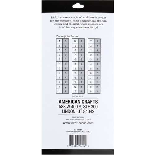 Sticko Alphabet Stickers-Funhouse Black Metallic - E5238169