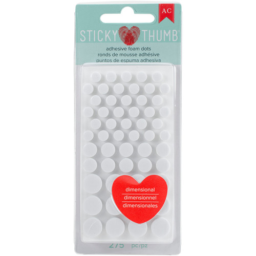 3 Pack - Sticky Thumb Dimensional Adhesive Foam 275/Pkg-White Dots, Assorted Sizes - ST340272 - 718813402729