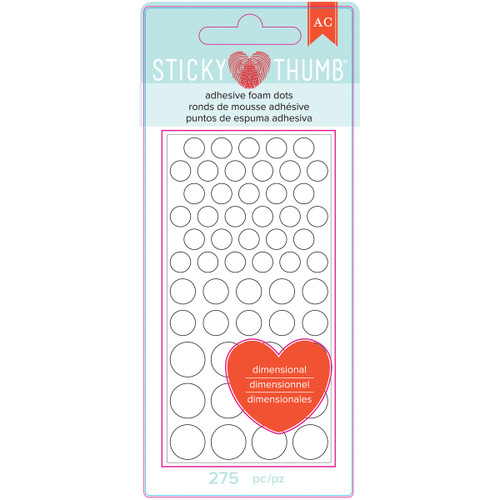 3 Pack - Sticky Thumb Dimensional Adhesive Foam 275/Pkg-White Dots, Assorted Sizes - ST340272