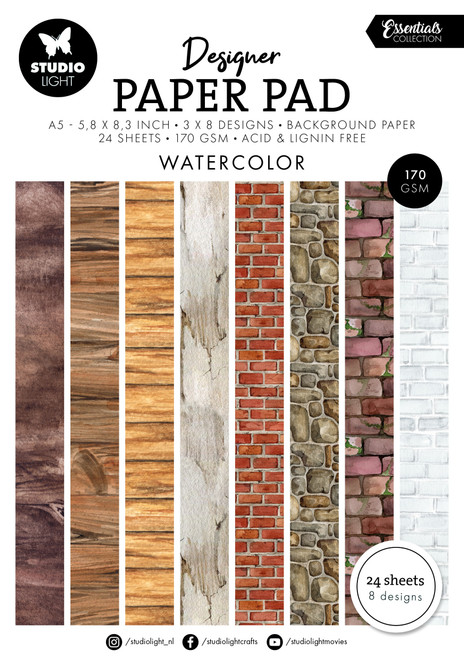 2 Pack - Studio Light Designer Paper Pad 8.27"X5.83" 24/Pkg-Watercolor - 5A002Y9W-1GZ6K - 8713943160794
