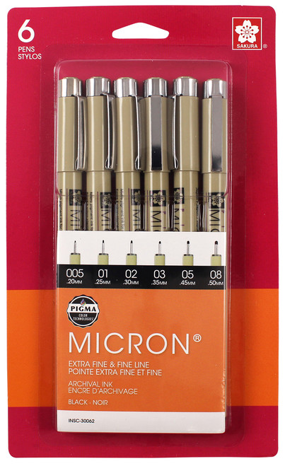 Sakura Pigma Micron Pens 6pc Set (005,01,02,05,08)-Black - 30062 - 053482300625 Sakura Pigma Micron Pens 6pc Set (005,01,02,05,08)-Black - 30062 - 053482300625