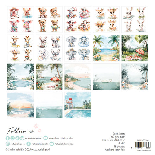 Studio Light Essentials Collage Paper Pad 8"X8" 36 Sheets-Summer Breeze - 5A002Y8F-1GZ52