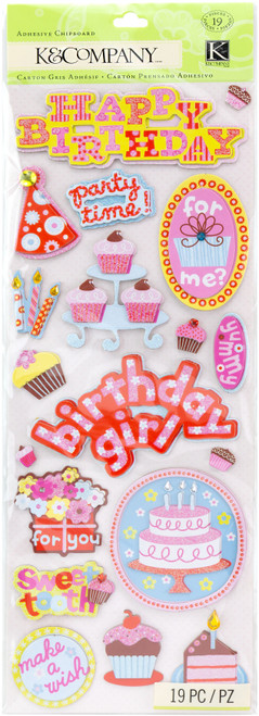 3 Pack - Adhesive Chipboard-Sweetie Birthday - K566590 - 643077566590