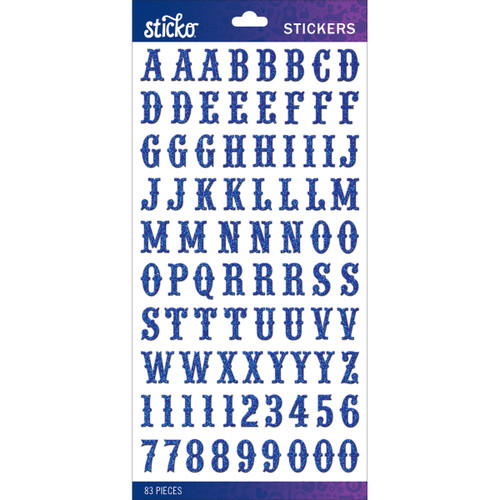 6 Pack - Sticko Alphabet Stickers-Blue Glitter Carnival Small - E5290138 - 015586816921