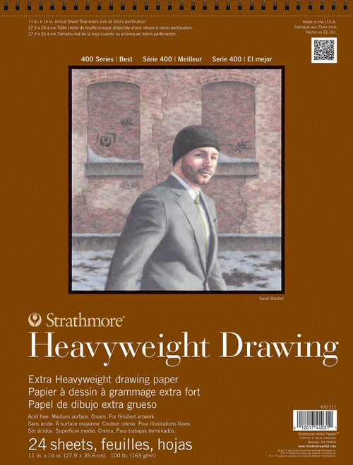 Strathmore 400 Series Heavyweight Drawing Pad 11"X14"-Wire Bound, 24 Sheets - 5A003069-1H1PW - 012017440311