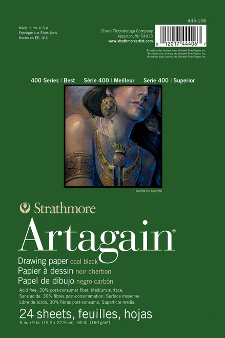 Strathmore 400 Series Artagain Drawing Pad 6"X9"-Glue Bound Black, 24 Sheets - 5A00306S-1H1QC - 012017444067