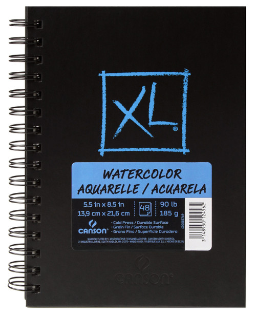 Canson XL Watercolor Book Cold Press 5.5"X8.5"-Wirebound Side, 48 Sheets - 5A002ZX7-1H1F2 - 3148950124562