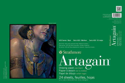 Strathmore 400 Series Artagain Drawing Pad 12"X18"-Glue Bound Black, 24 Sheets - 5A003072-1H1R0 - 012017444128